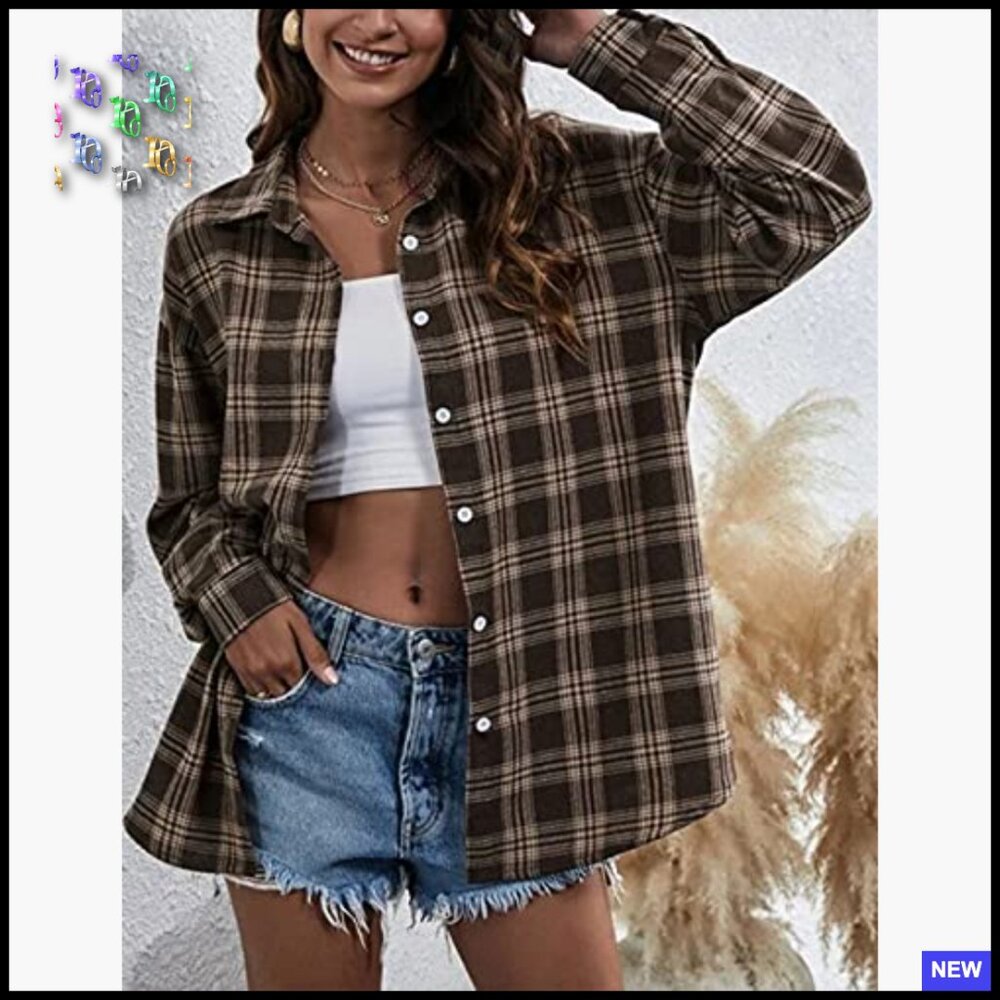 Oversized Flannel Shacket Button Down Blouse Loos… - image 2